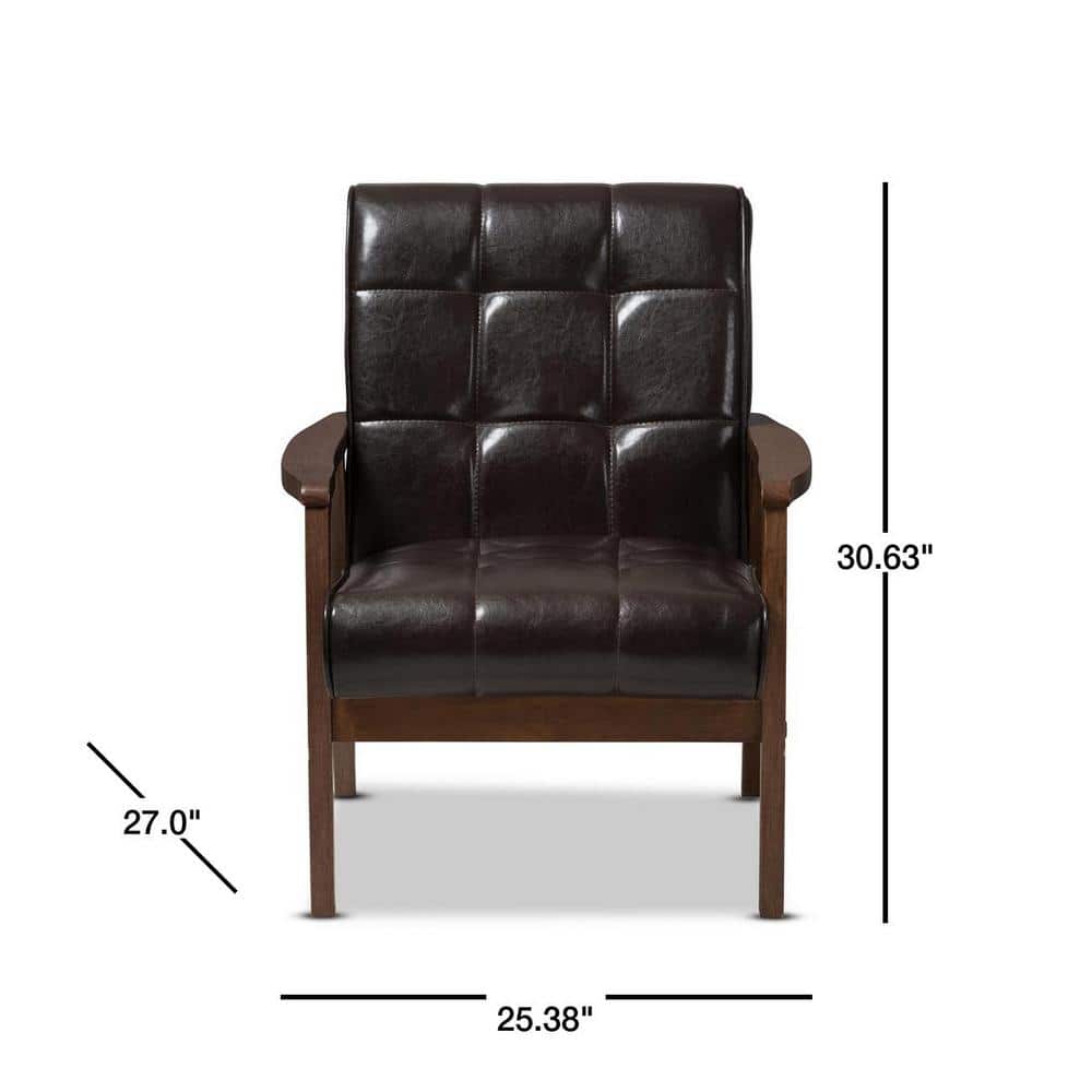 Sleek Mid-Century Brown Faux Leather Accent Chair