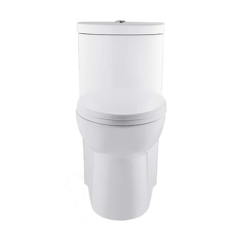 Glossy White Elongated Dual Flush One-Piece Toilet