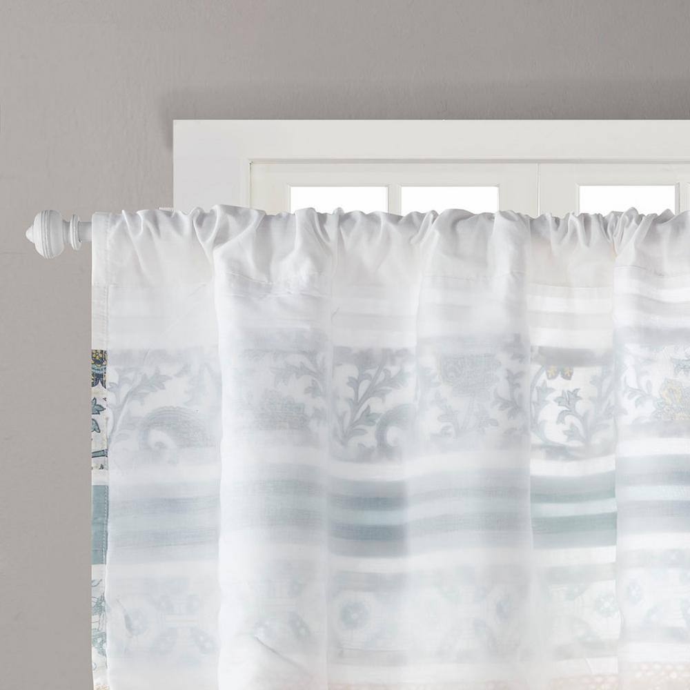 Paisley Aqua and White Cotton Rod Pocket Valance