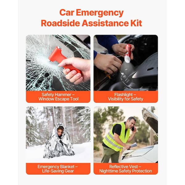 2-in-1 Car Emergency Kit with Jumper Cables, 32-Piece Road Side Assistance Tools with Medical Aid Kits, 2025 Upgrade