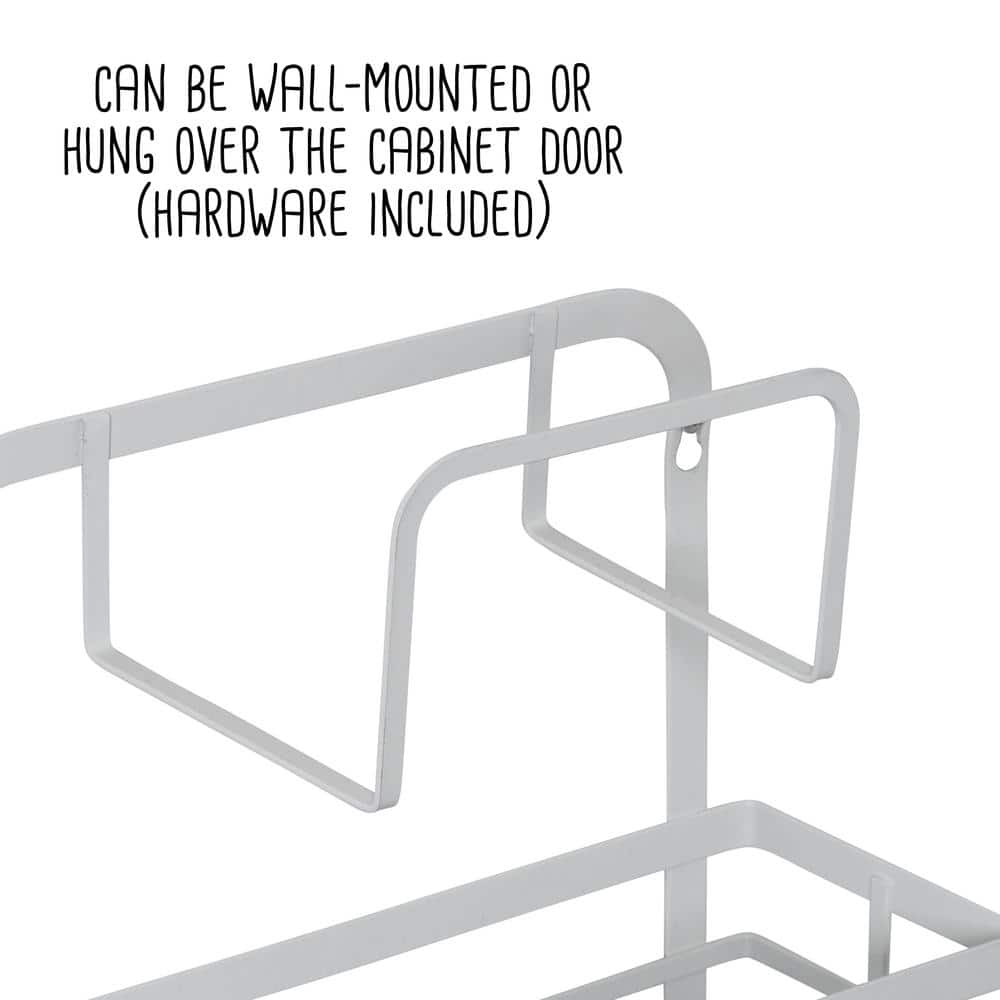 White Powder-Coated Metal Over-Cabinet Door Organizer with Hooks