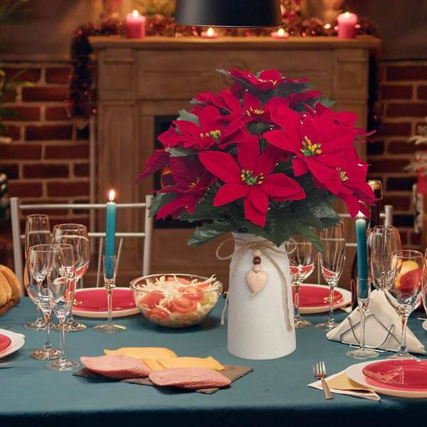 12 in. Red Indoor Artificial Poinsettia Christmas Flower