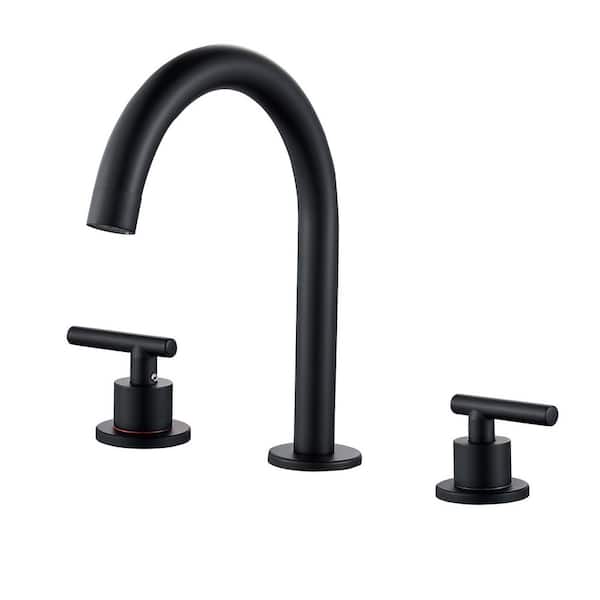 Unbranded Modern 8 in. Widespread Double Handle Bathroom Faucet 3-Holes With Pop-Up Drain Assembly in Matte Black
