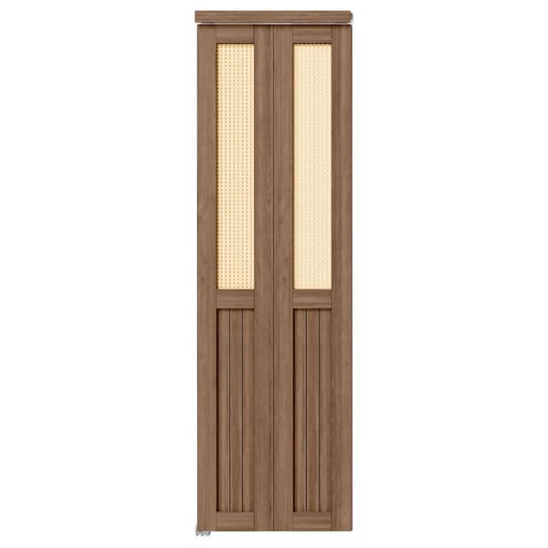 24 in. x 80 in. Half Webbing Half Panel MDF Cherry Solid Core Composite PVC Covering Bi-Fold Door with Hardware Kits