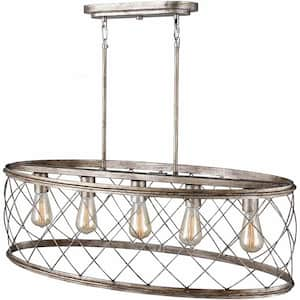 Bosywell 5-Light Aged Silver Oval Chandelier for Kitchen Island with No Bulbs Included