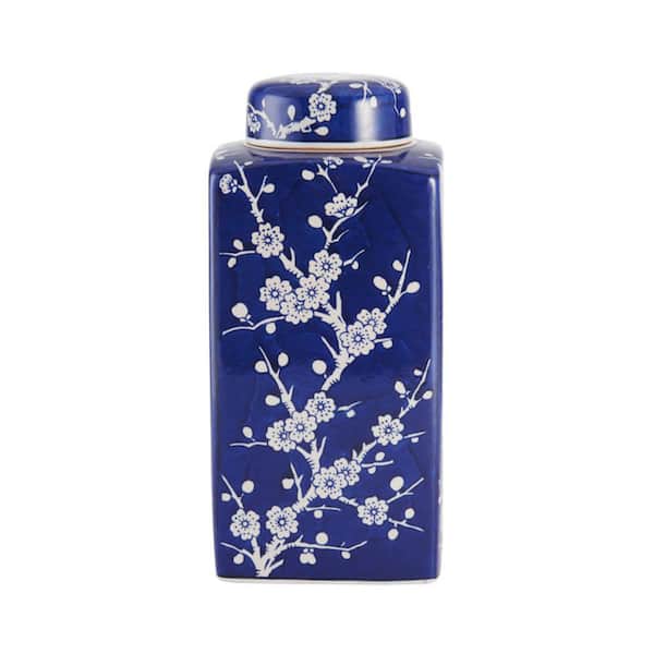 Mikasa Cherry Blossom Ceramic Jar with Lid, 5.5-Inch-by-12-Inch, Blue/White