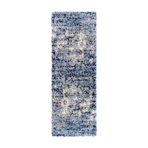 Holmby Halsbury Navy 2 ft. x 6 ft. Abstract Shag Indoor Runner Rug