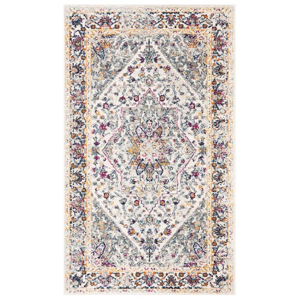 SAFAVIEH Evoke Ivory/Gray Doormat 3 ft. x 5 ft. Floral Medallion Area Rug