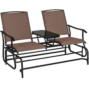 2-Person Brown Metal Outdoor Patio Double Glider Chair Chaise Lounge Loveseat Rocking