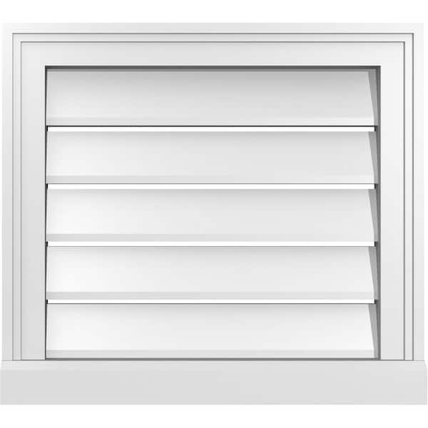 Ekena Millwork 20 in. x 18 in. Vertical Surface Mount PVC Gable Vent: Functional with Brickmould Sill Frame