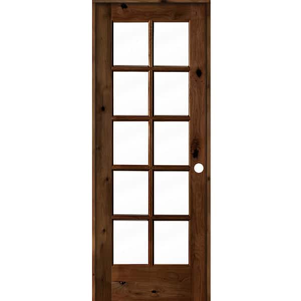 Krosswood Doors 30 in. x 80 in. Knotty Alder Left-Handed 10-Lite Clear Glass Provincial Stain Wood Single Prehung Interior Door