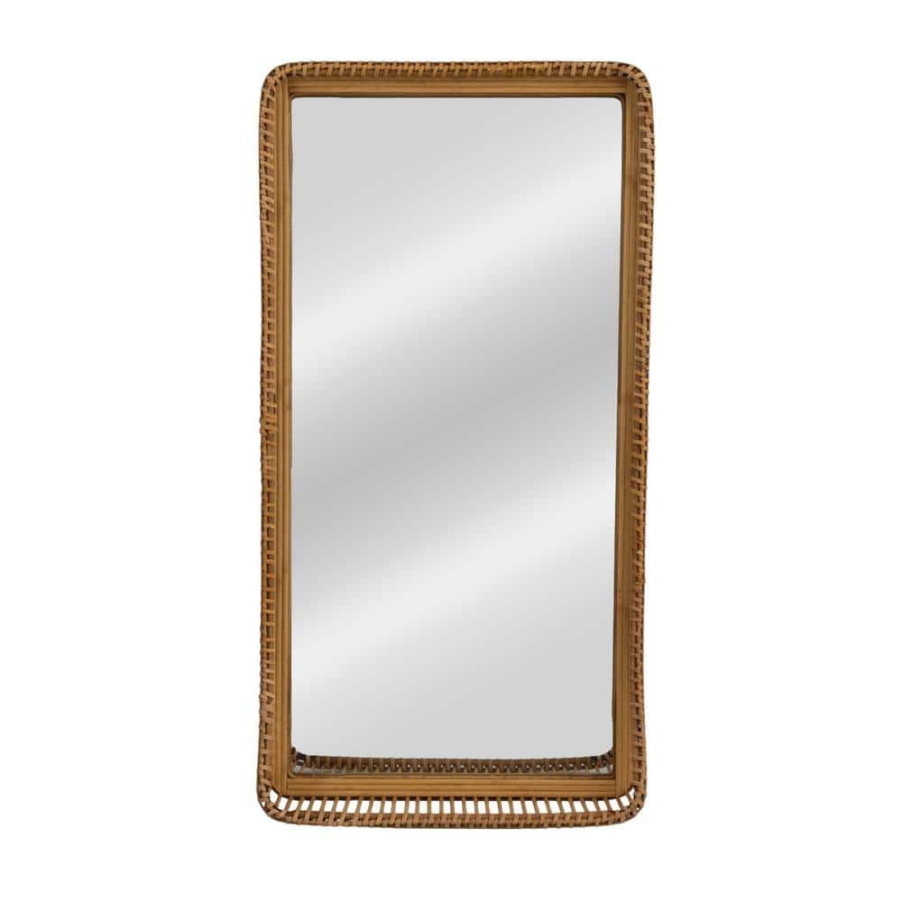 Natural Handwoven Bamboo and Rattan Rectangular Vanity Mirror with Shelf