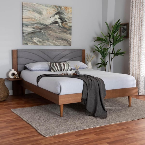 Baxton Studio Hemera Gray and Walnut Brown Wood Frame King Platform Bed