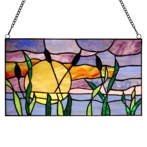 Cattails At Sunset Stained Glass Window Panel