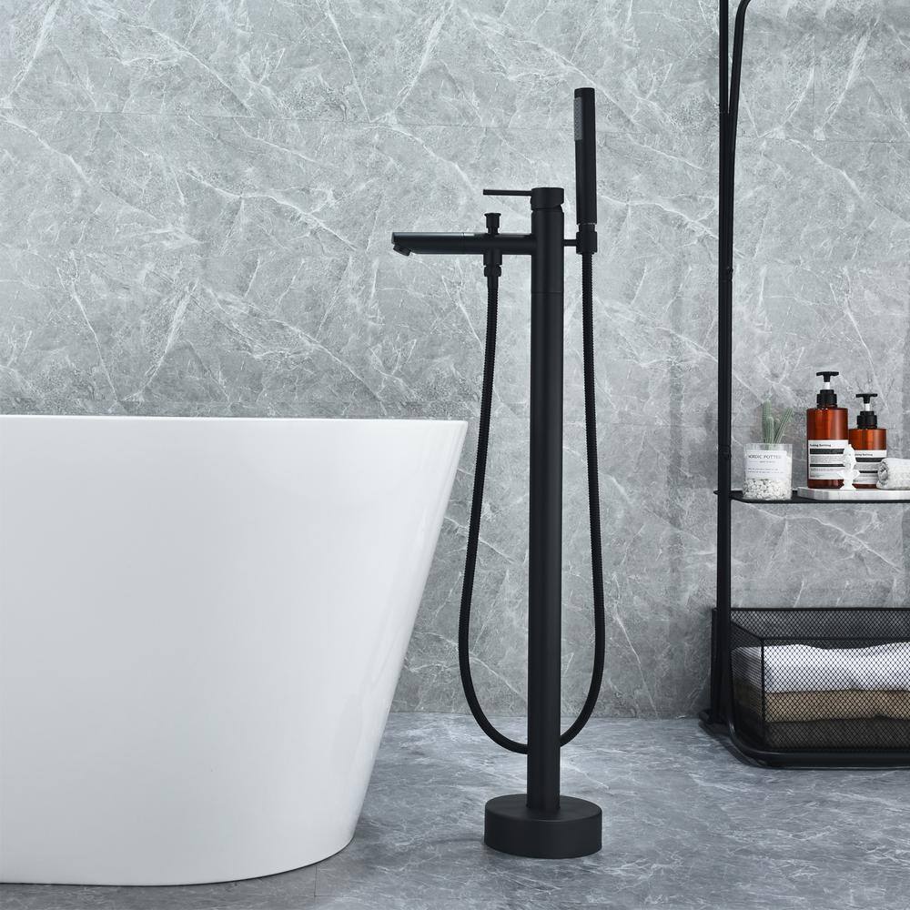 Matte Black Freestanding Tub Filler with Handshower