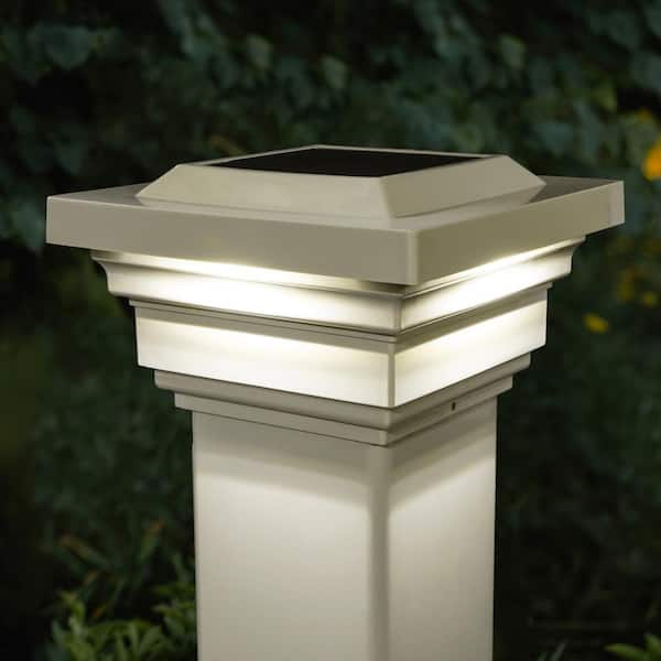 CLASSY CAPS Regal 4 in. x 4 in. Outdoor Tan Vinyl LED Solar Post