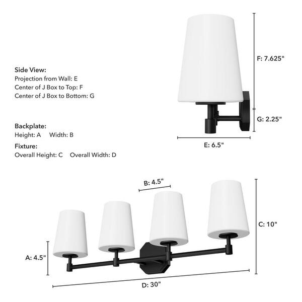Hunter - Nolita 30 in. 4 Light Matte Black Vanity Light with Cased White Glass Shades