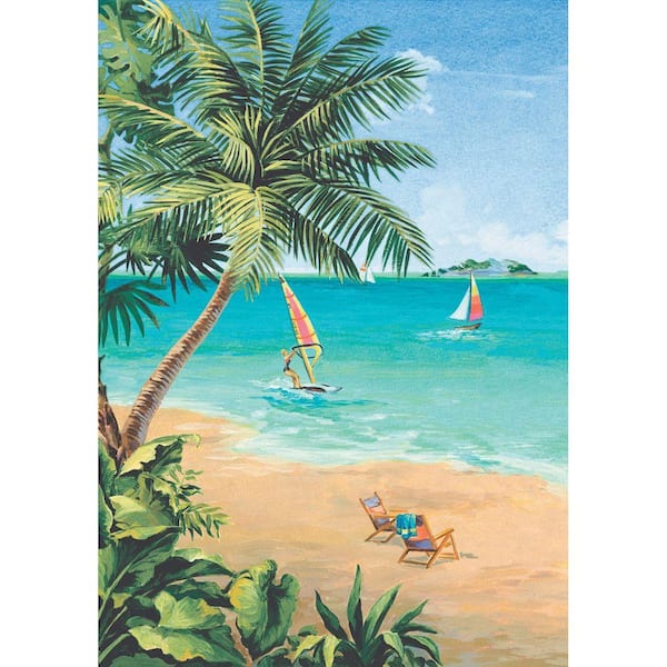 The Wallpaper Company 78 in. x 54.75 in. Brightly Colored Beach Scene Wall Mural