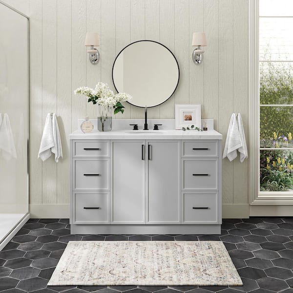 ARIEL Kelly 54 in. Single Sink Freestanding Bathroom Vanity in Gray with Carrara White Quartz Top