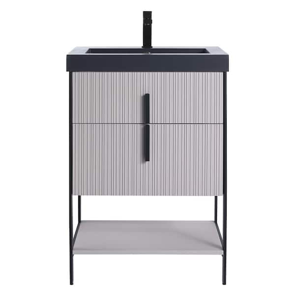 FINE FIXTURES 24 in. W x 18 in. D x 33.5 in. H Bright Taupe Bath Vanity with Gel Coated Acrylic Top with Black Hardware