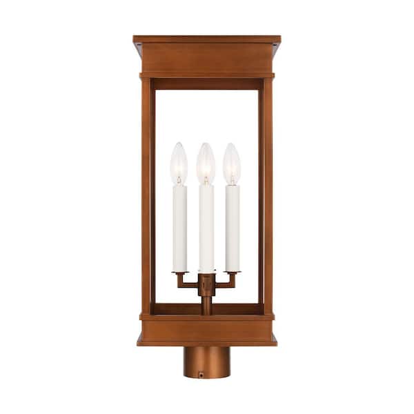 Cupertino 4-Light Natural Copper Metal Hardwired Outdoor Weather Resistant Post Light Lantern with No Bulbs Included