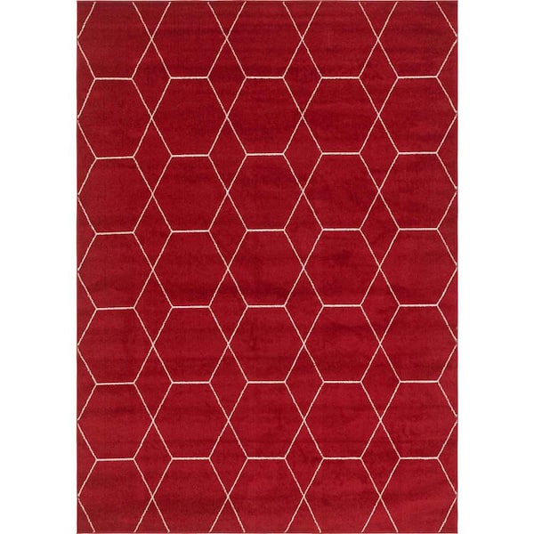StyleWell Trellis Frieze Red/Ivory 8 ft. x 11 ft. Geometric Area Rug