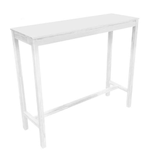 cozyman 53 in. White Outdoor Bar Table Acacia Wood Outdoor Dining Table