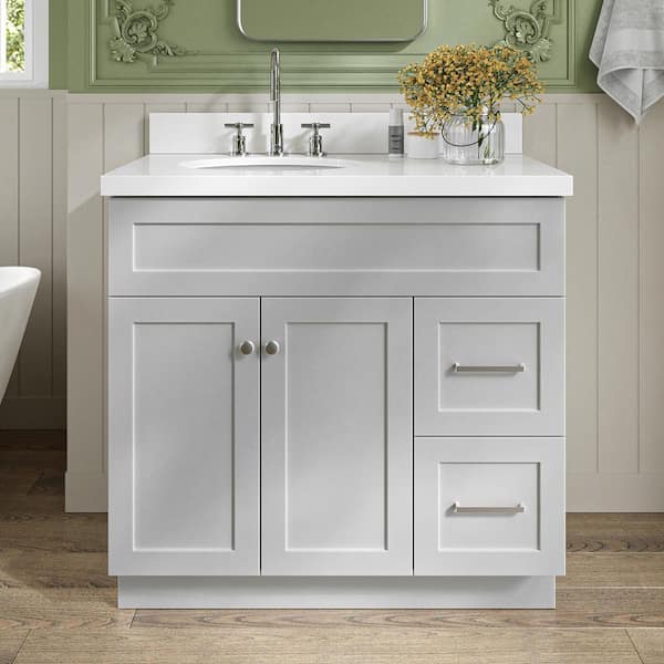 Hamlet 37 in. W x 22 in. D x 36 in. H Bath Vanity in Grey with Pure White Quartz Top