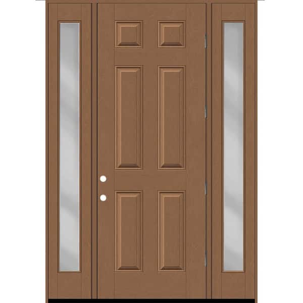 Steves & Sons Regency 68 in. x 96 in. 6-Panel LHOS Autumn Wheat Stain Mahogany Fiberglass Prehung Front Door w/Clear 14 in. SLs 4-9/16
