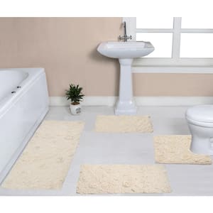 SUSSEXHOME Beige Color Floral Design Cotton Non-Slip Washable Thin 3-Piece Bathroom  Rugs Sets BTH-SN-02-Set - The Home Depot