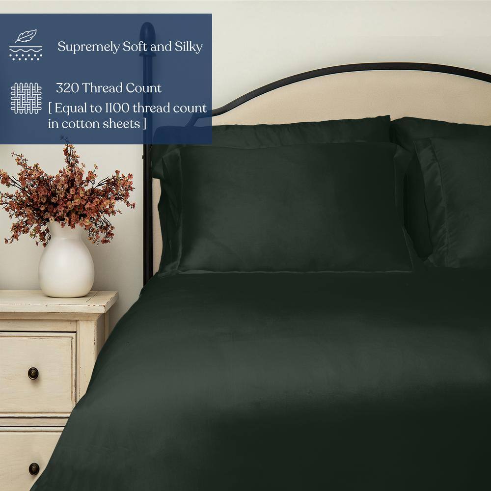Forest Green Queen Reversible Tencel Lyocell Duvet Set