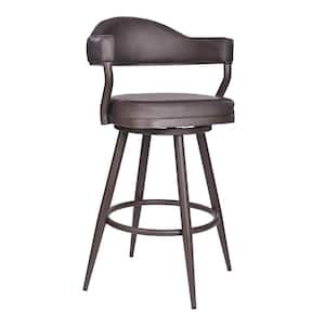 Charlie 30 in. Brown High Back Metal Bar Stool with Faux Leather Seat