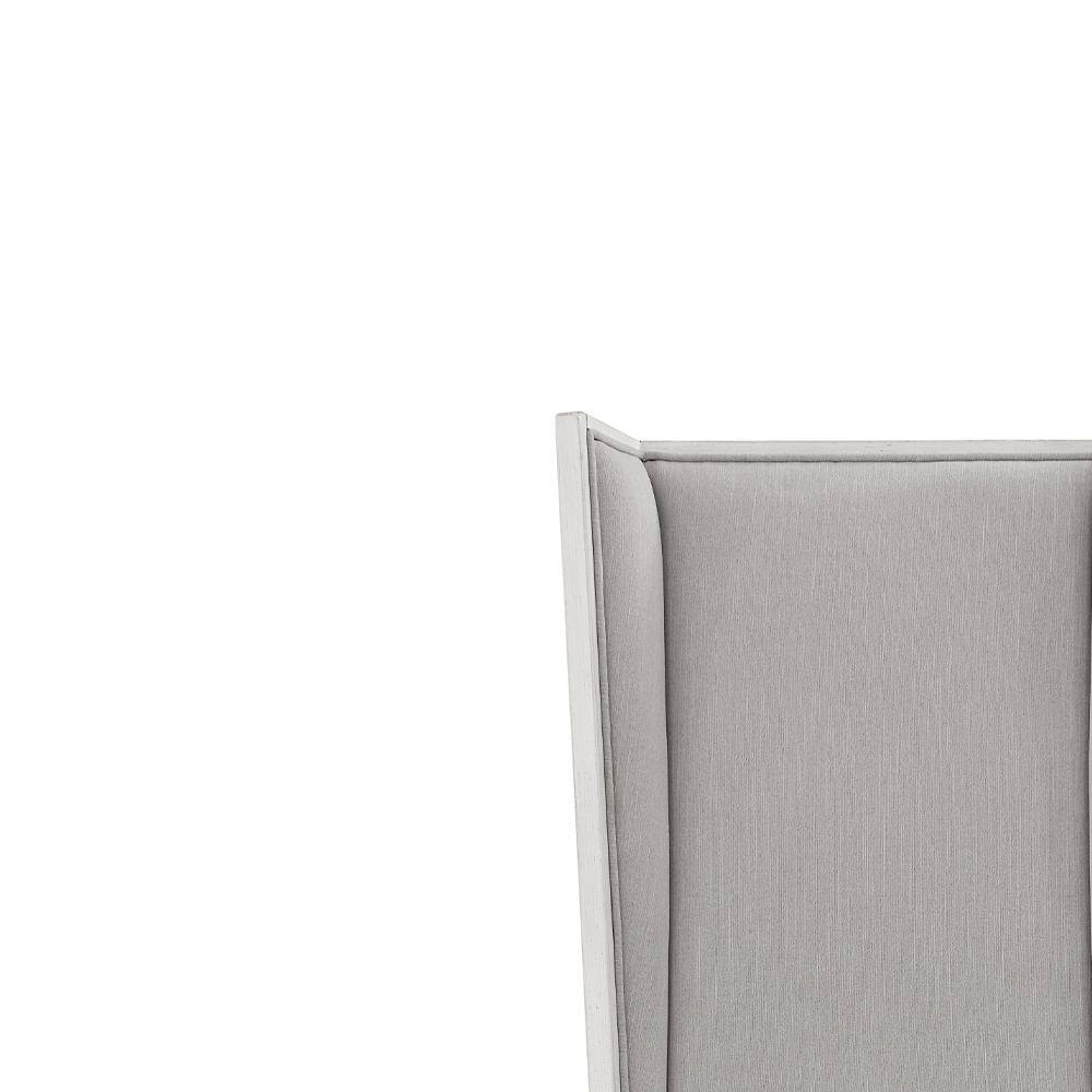 Light Gray Linen Upholstered Side Chair with Weathered White Wood Frame
