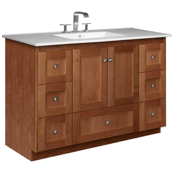 Simplicity by Strasser Shaker 49 in. W x 22 in. D x 35 in. H Vanity in Medium Alder with Ceramic Vanity Top in White