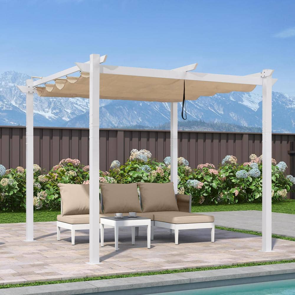 PURPLE LEAF 10 ft. W x 10 ft. D Modern White Aluminum Pergola with ...