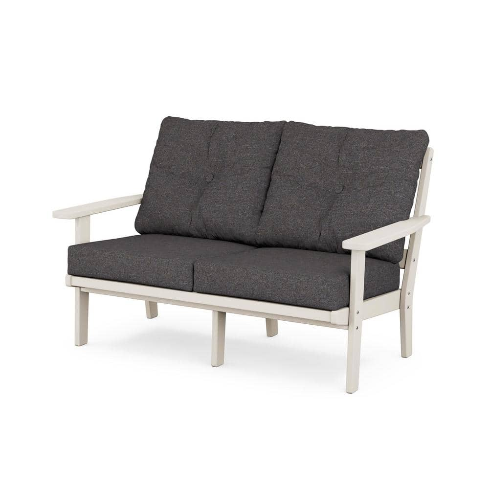 POLYWOOD Prairie Deep Seating Plastic Outdoor Loveseat with in Sand/Ash Charcoal Cushions