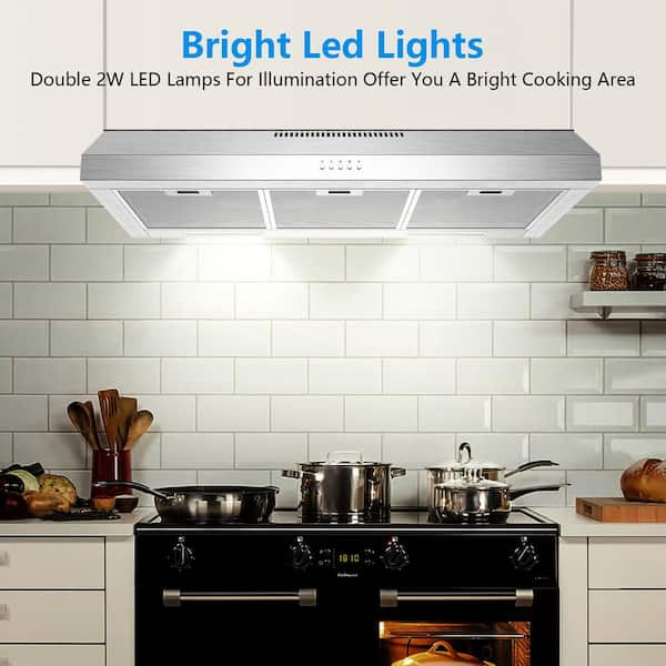 30 in. Ducted Under Cabinet Range Hood with Self-Clean Changeable LED in  Stainless Steel