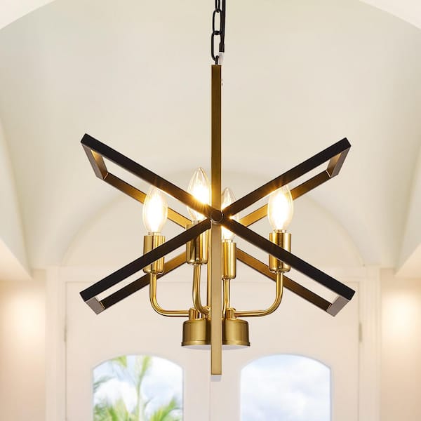 4-Light Geometric Pendant Light Fixture Industrial Lantern Hanging Chandelier in Black and Gold