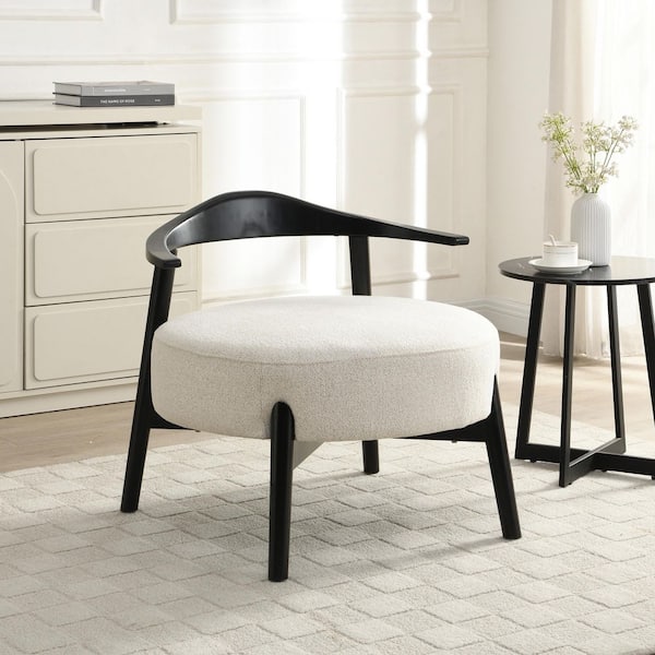 Harper & Bright Designs Beige Soft Fabric Accent Chair with Solid Birch ...