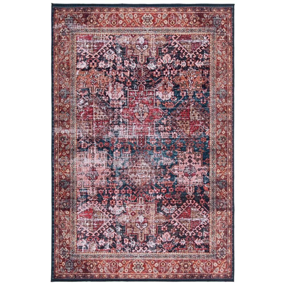 SAFAVIEH Tuscon Rust/Green 4 ft. x 6 ft. Machine Washable Floral Border ...