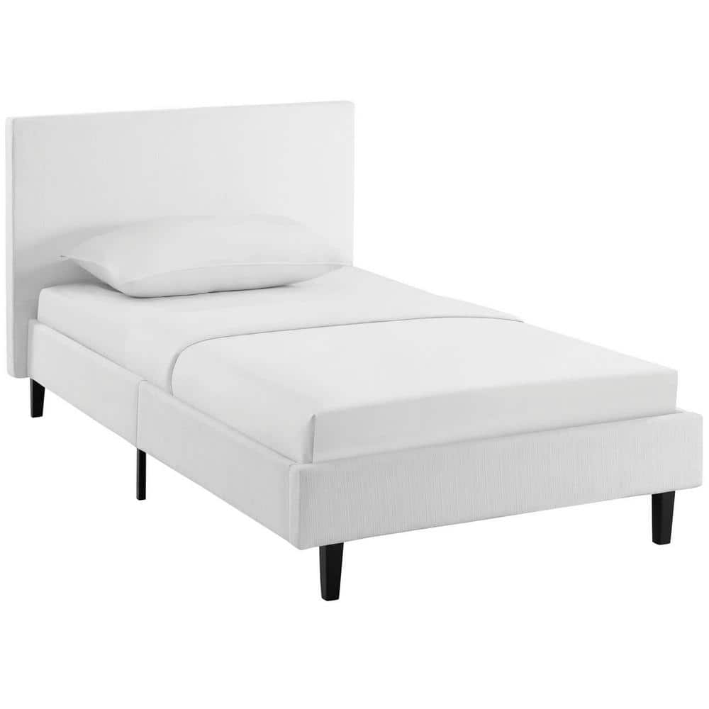 Twin Anya Bed White - Modway: Upholstered Platform with Solid Wood Legs & Slatted Support