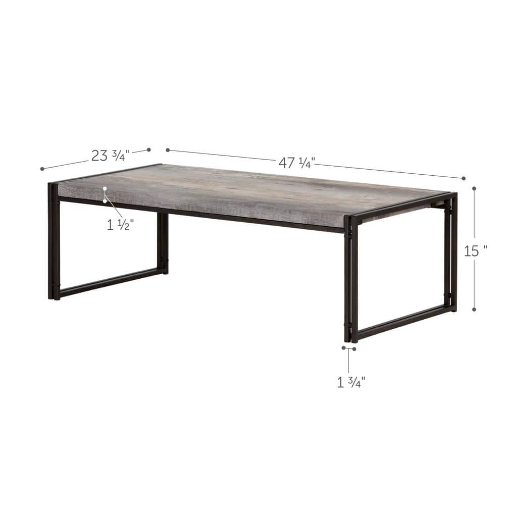 Elegant Driftwood Gray Rectangular Coffee Table with Metal Legs