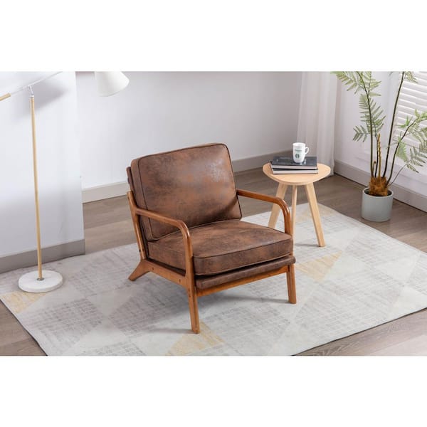 Tatahance Coffee PU Leather Wood Frame Arm Chair W39551246-Z - The 