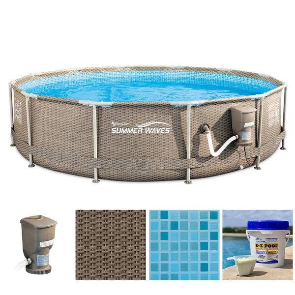 Unbranded 12 in. x 30 ft. Tan Above Ground Frame Swimming Pool Set