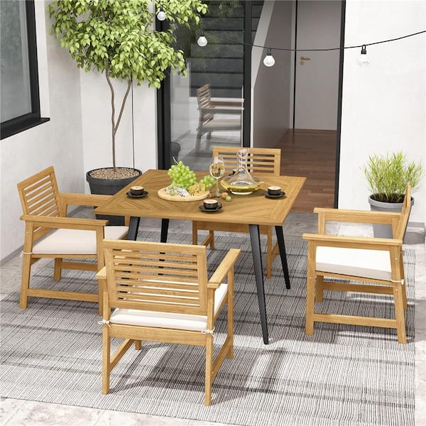 Modern Natural and Black Wood 42.5 in. 4 Legs Dining Table Seats 4