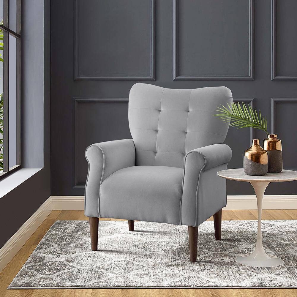 Elegant Dark Gray Velvet Round Arm Accent Chair