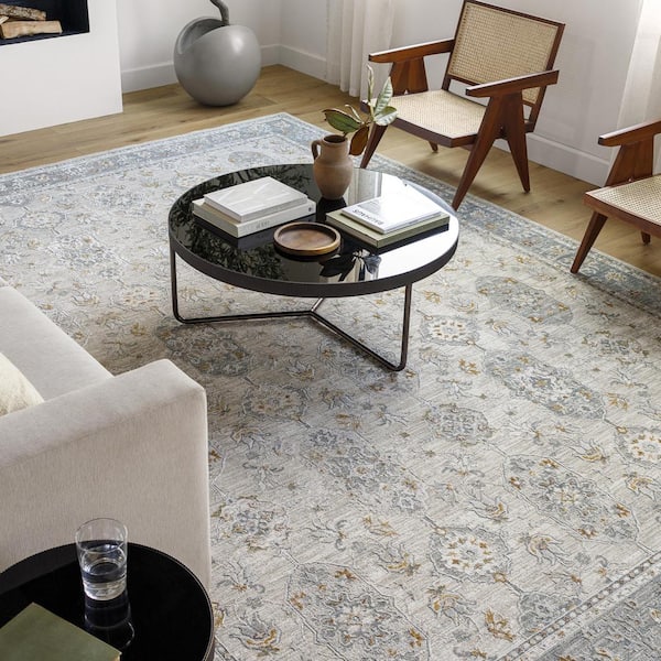 Dresden 8 ft. Round Gray Oriental Indoor Area Rug