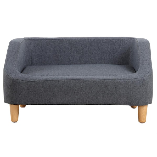 FORCLOVER 30 in. Small to Medium Gray Linen Pet Sofa Dog Bed with Removable Cushion and Wood Legs