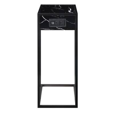 Dayton Black/Black End Table with 2-USB Charging Ports, 2-Outlets and Power Plug