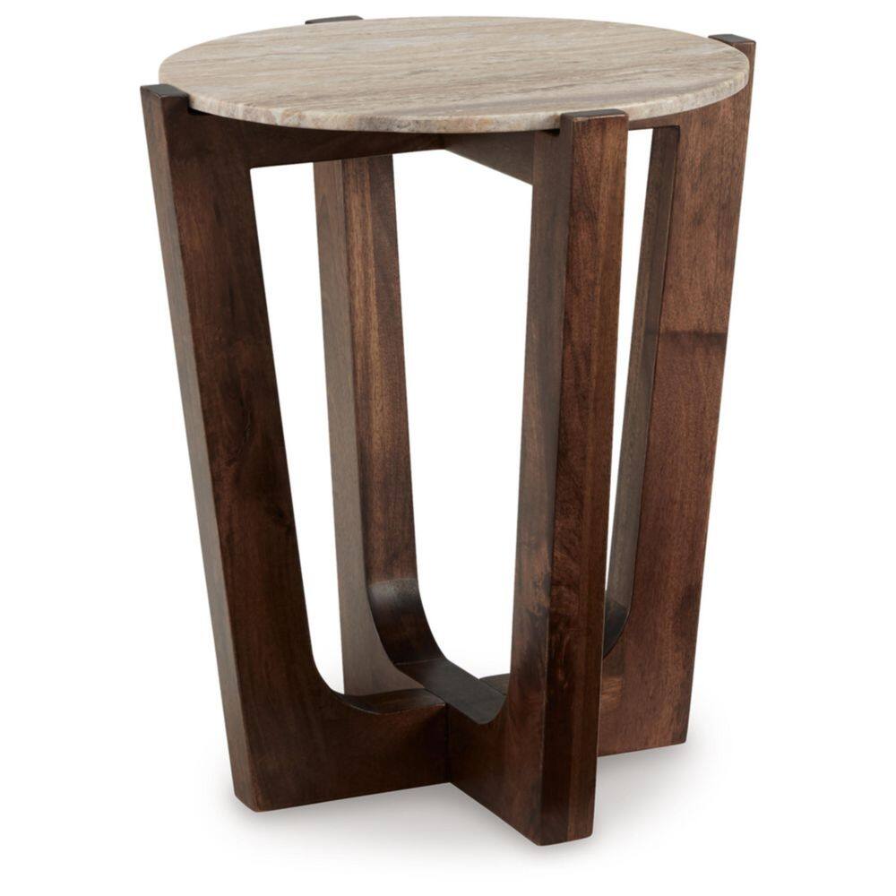 Tanidore 22 in. Brown Round Marble End Table - thumbnail 3